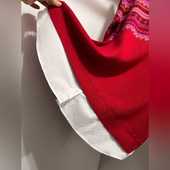 Isaac Mizrahi sweater shirt Mock-Neck Fair Isle Jacquard Red size M stylish cozy - Picture 6 of 15